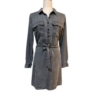 Gap Utility Shirt Dress True Black Lyocell Faded Wash Mini Belted Size Medium